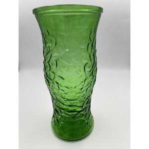 Vintage Hoosier Glass Co Emerald Green Textured Glass Vase 9.75” Cottage Core